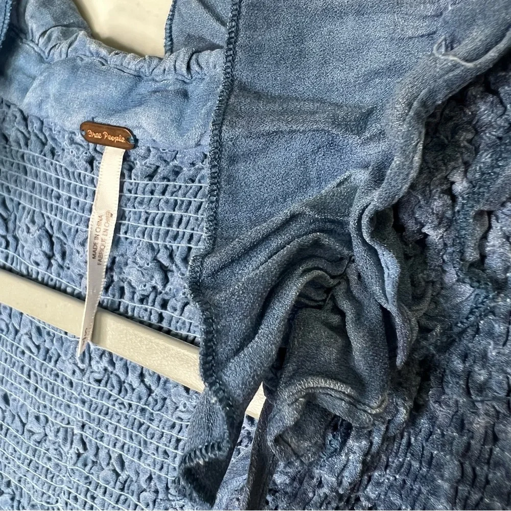 Free People Blue Ruffle Me Up Blouse Small